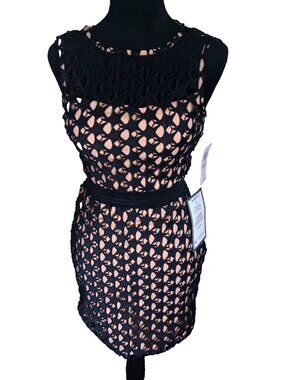 City Studio Black Lace Dress Macy's Nude Illusion Star Party Fit Flare Size 1